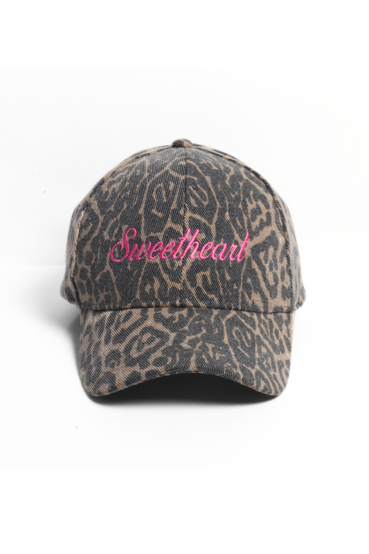 PREORDER! SWEETHEART embroidered Washed Leopard Print Cap
