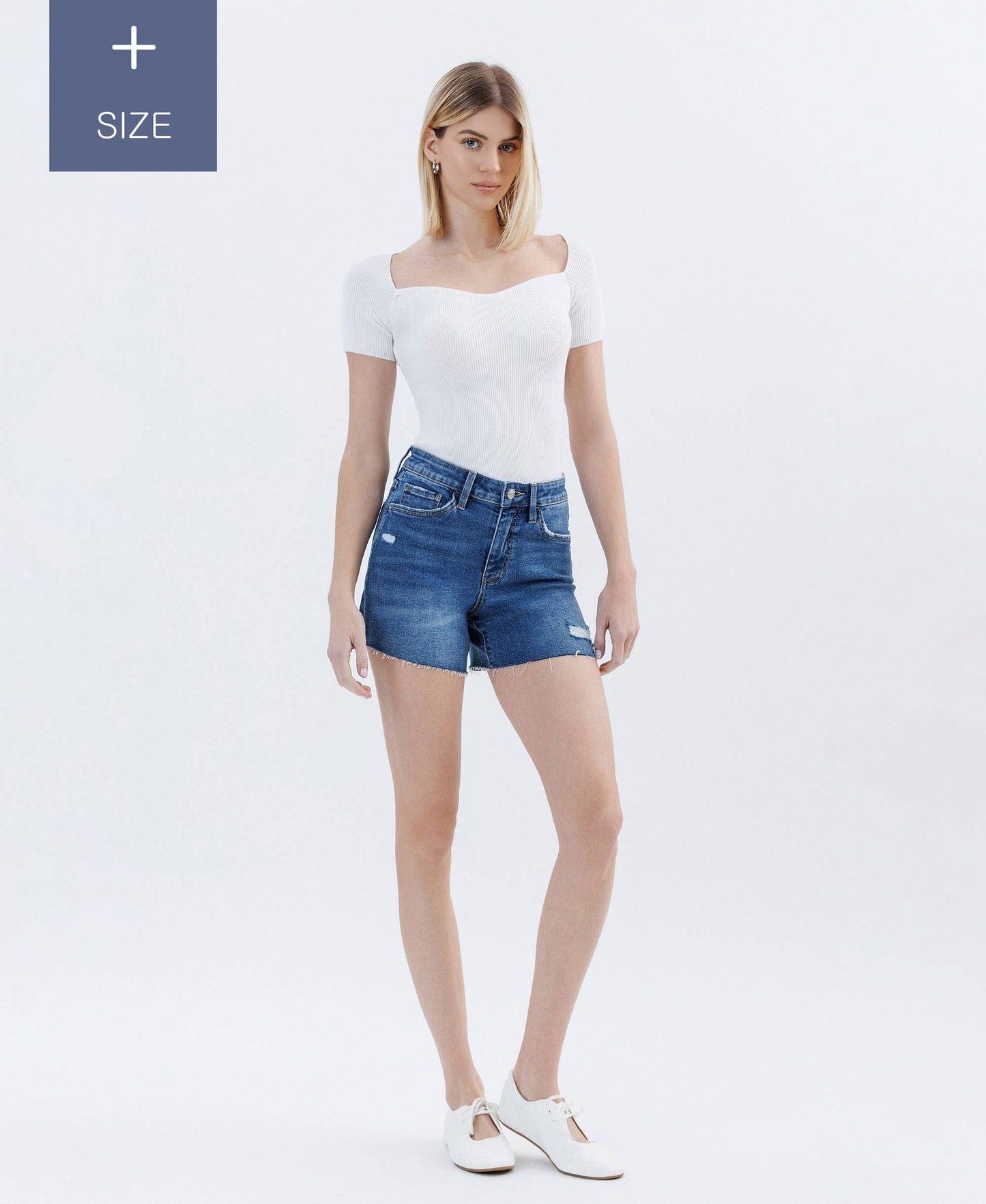 PLUS SIZE HIGH RISE RAW HEM DENIM SHORTS LV1638-P