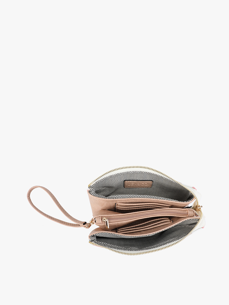 M013CHK Riley Checkered 3 Compartment Crossbody/Wristlet