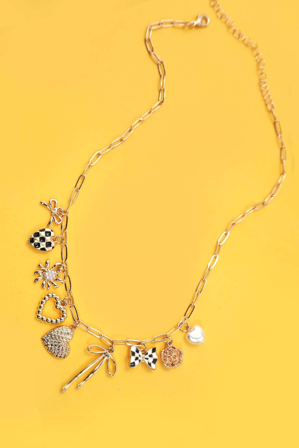 CHARM NECKLACE-BOW CHECKER HEART FLORAL |  80N91685