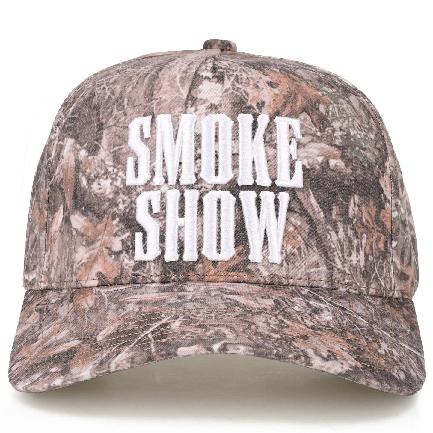 SMOKE SHOW CAMO Letter on Two Tone Trucker Hat
