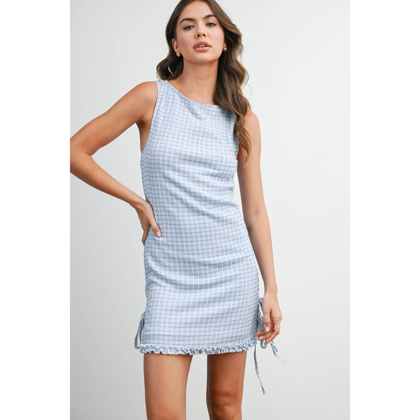 Red check mini dress