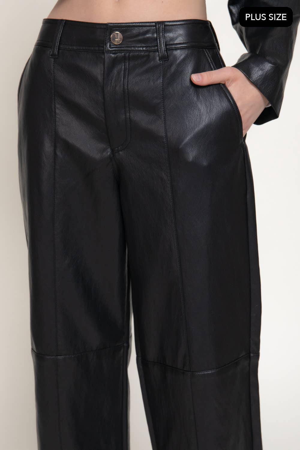 [PLUS SIZE] Straight Leg Texture Faux Leather Long Pants