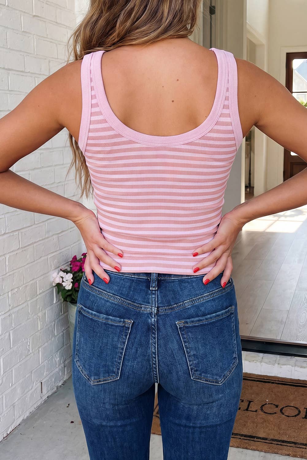 LAS Striped Ribbed Knit Slim Tank Top (S-XL)