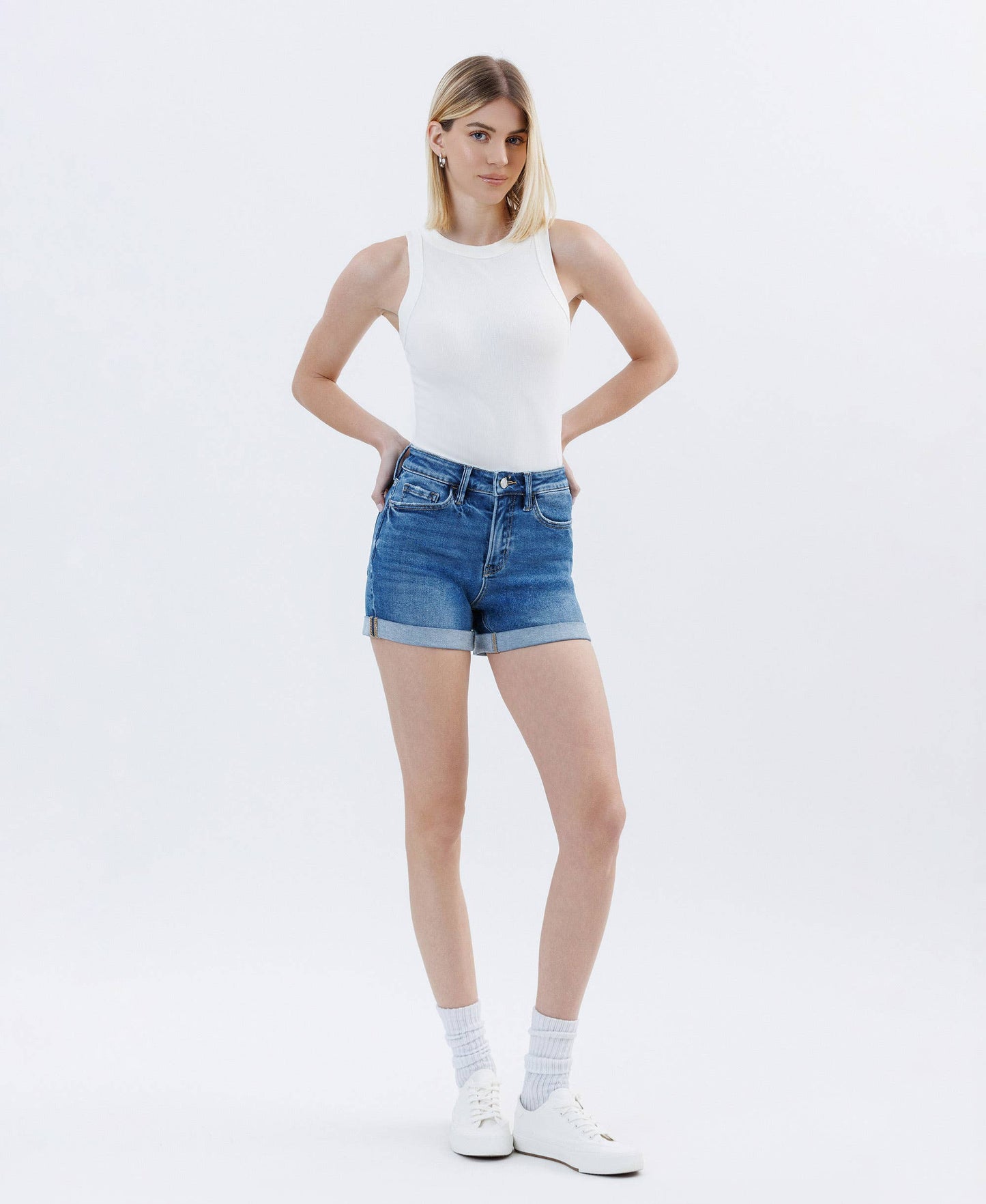 HIGH RISE DOUBLE CUFFED DENIM SHORTS LV1833