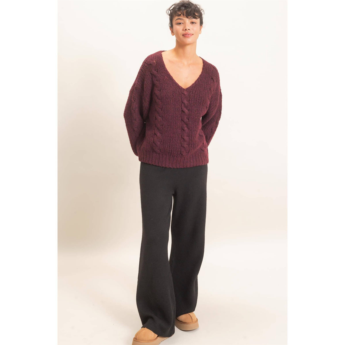 Cable Knit V-Neck Sweater