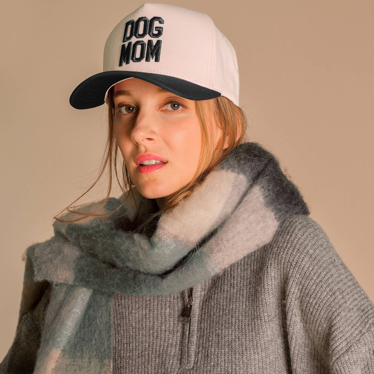 DOG MOM Embroidered Two Tone Trucker Cap