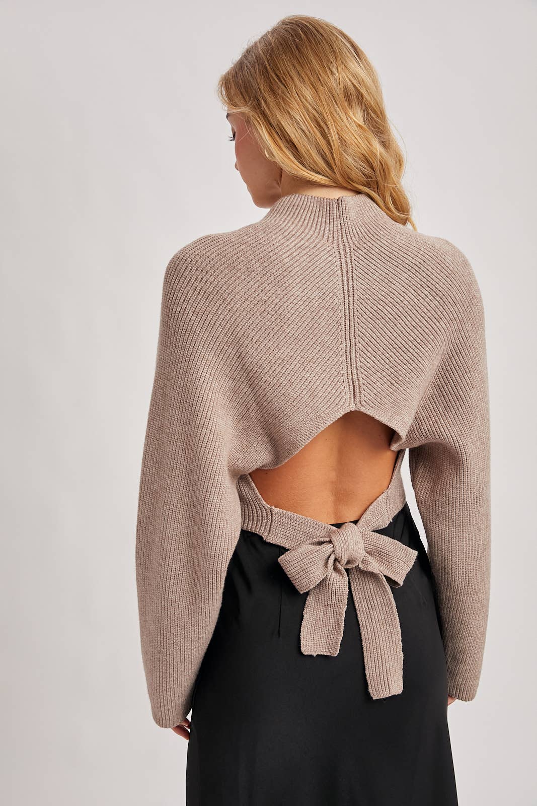OPEN BACK TIE SWEATER