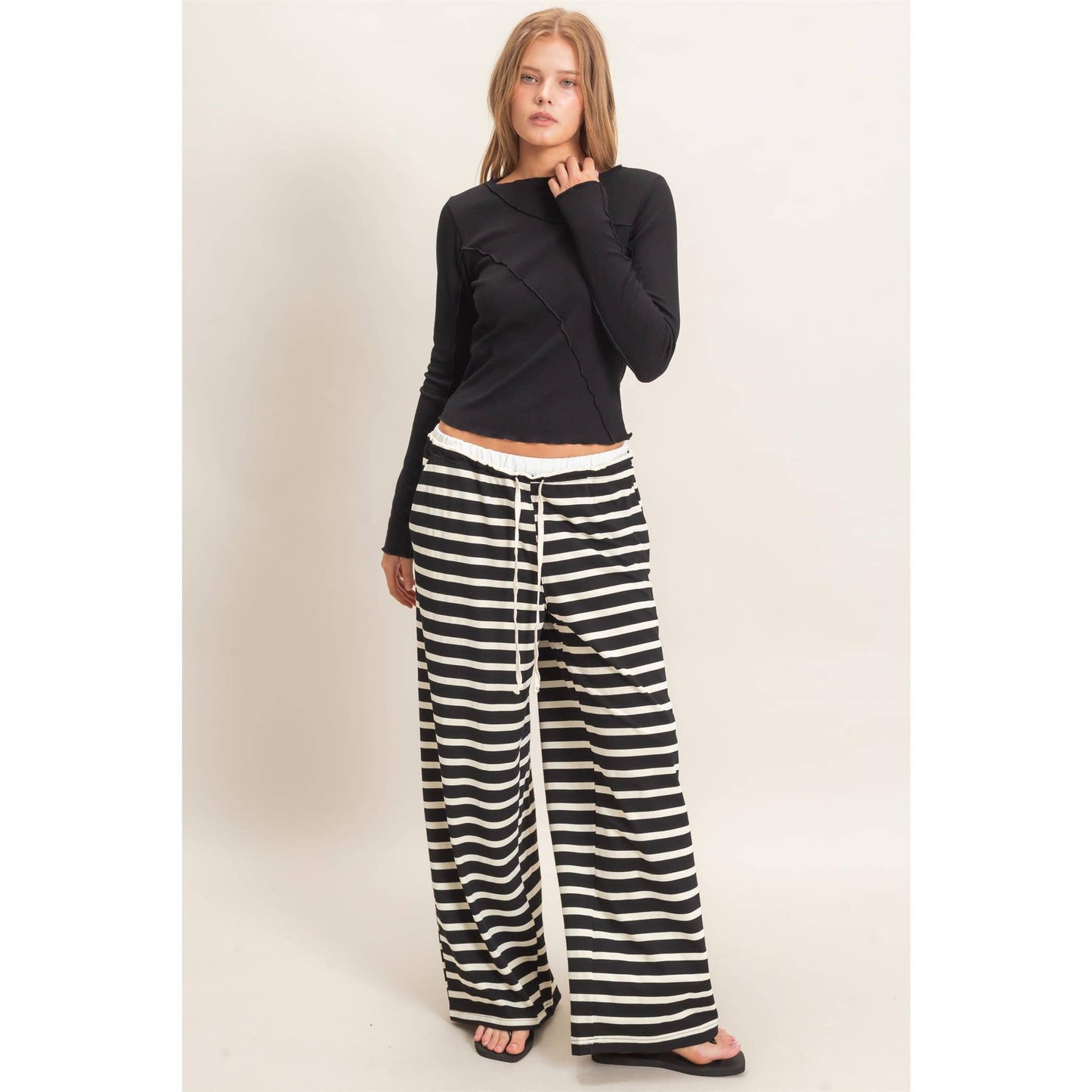 Ruffled Ribbed Long Sleeve Top