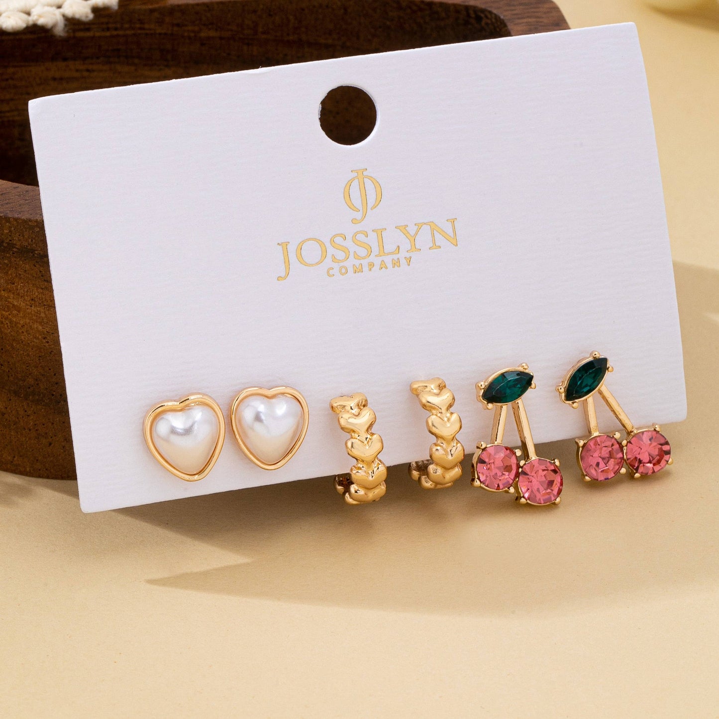 Trio Heart, Huggie, and Cherry Earring Set | 80E62473