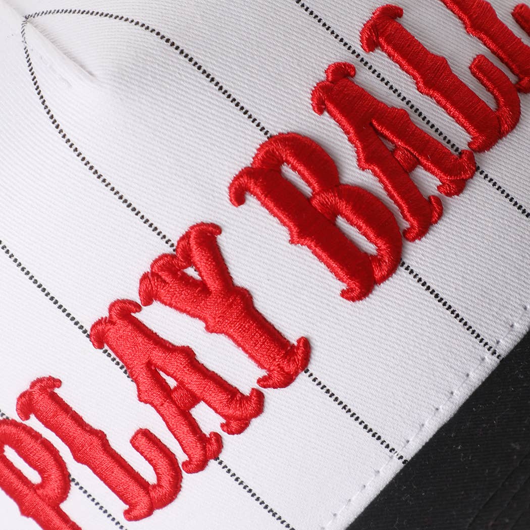 PLAY BALL Pinstripe Embroidered Trucker Hat