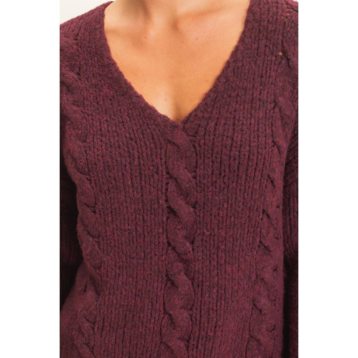 Cable Knit V-Neck Sweater