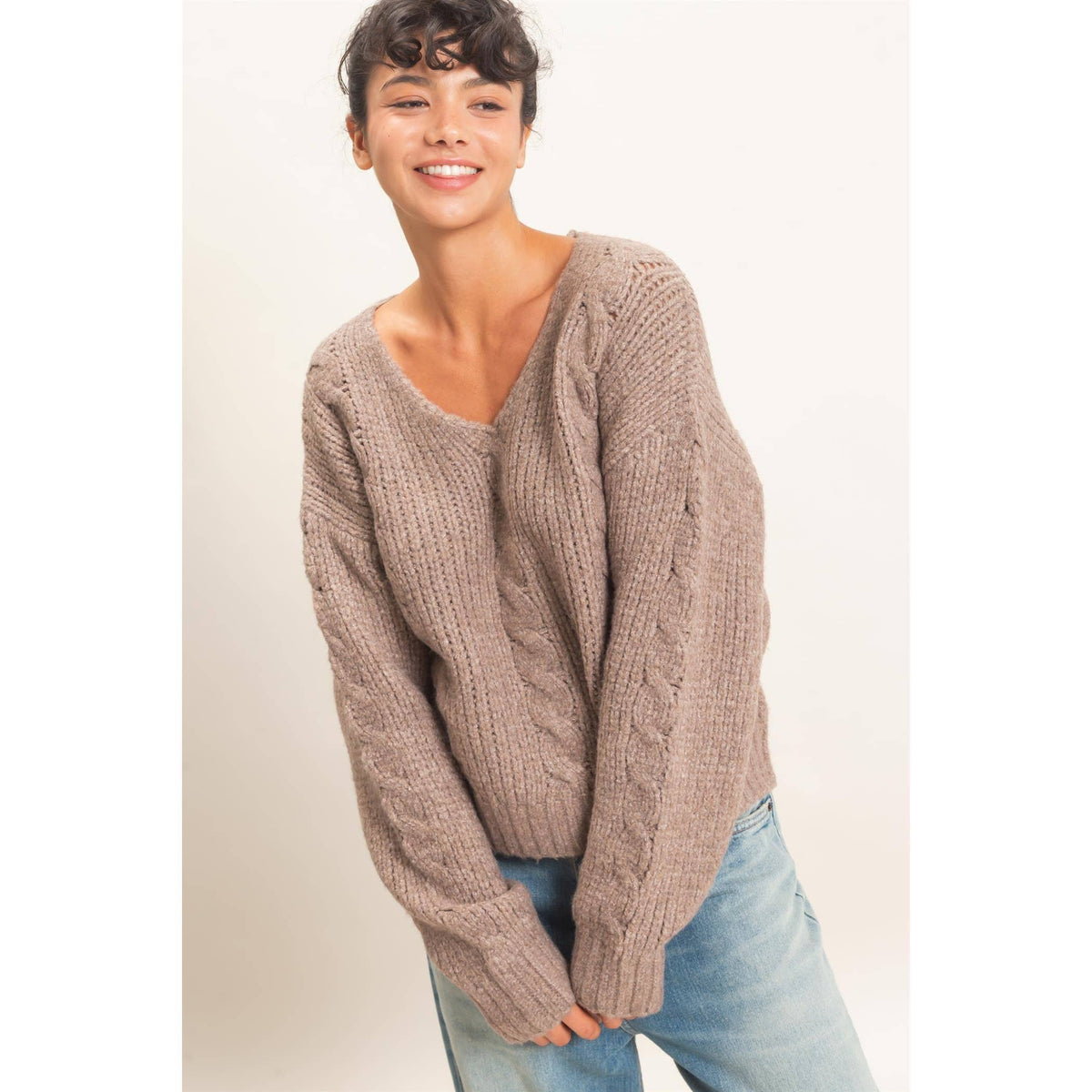 Cable Knit V-Neck Sweater