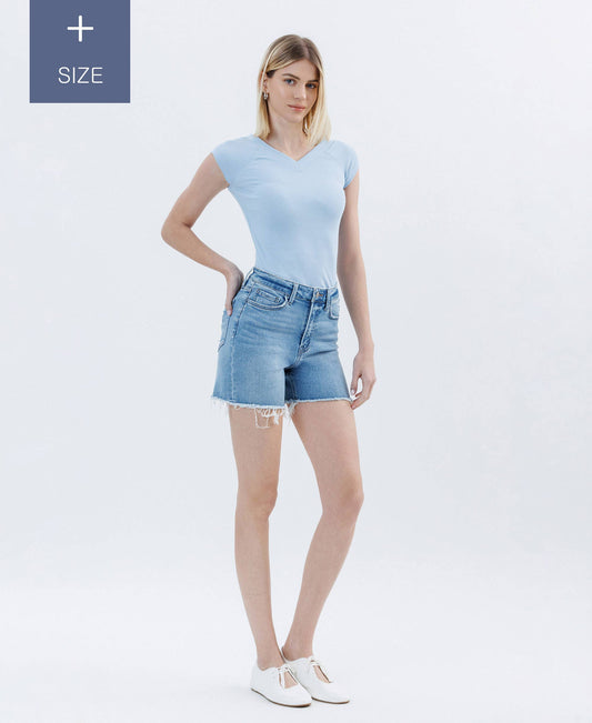 PLUS SIZE HIGH RISE RAW HEM BOYFRIEND SHORTS LV1641-P