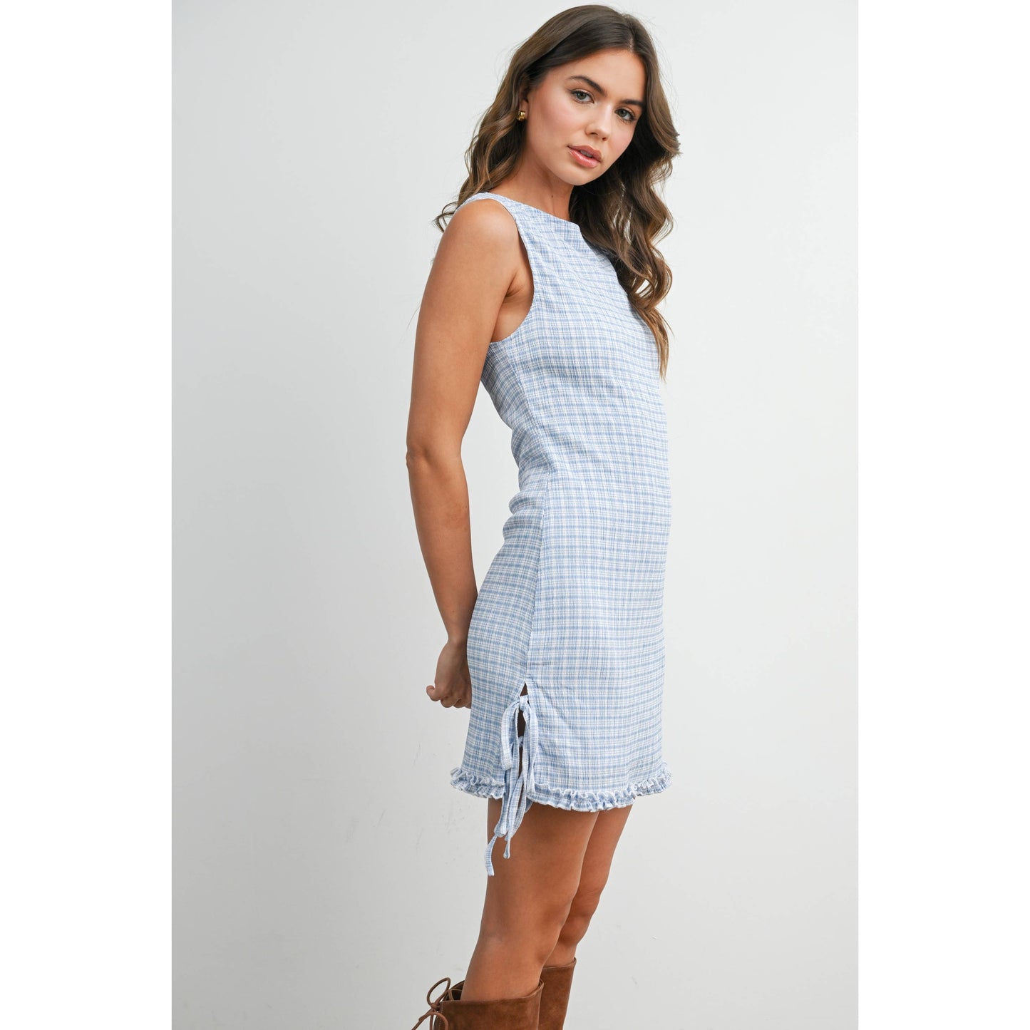 Red check mini dress