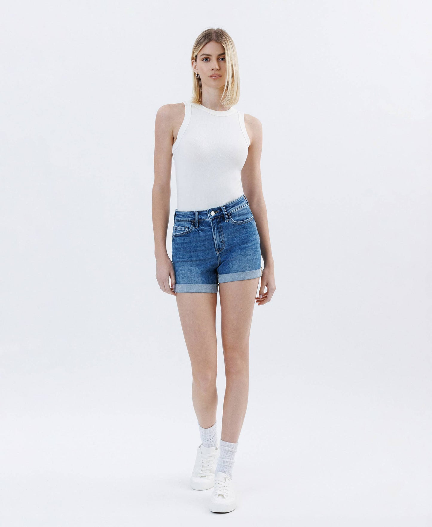 HIGH RISE DOUBLE CUFFED DENIM SHORTS LV1833