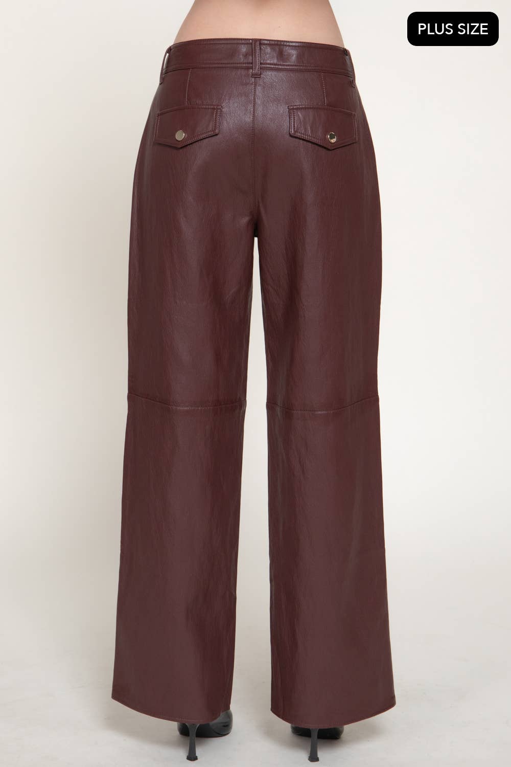 [PLUS SIZE] Straight Leg Texture Faux Leather Long Pants