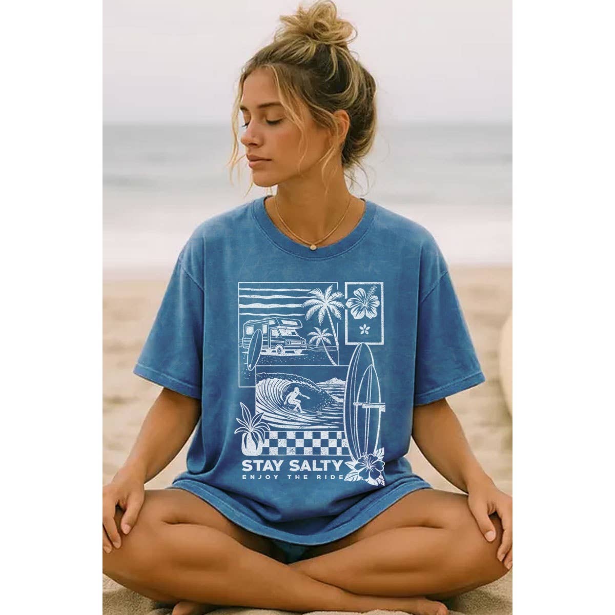 STAY SALTY ENJOY THE RIDE OVERSIZED MINERAL GRAPHIC TEE