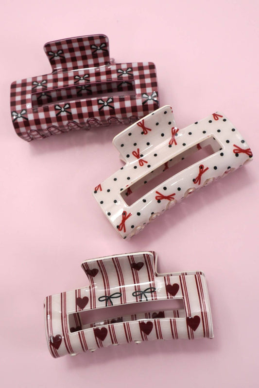 JUMBO  BOW HEART RECTANGLE HAIR CLAW CLIPS | 40H935