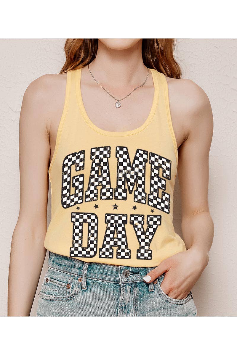 Checkered Game Day Graphic Racerback Tank Top