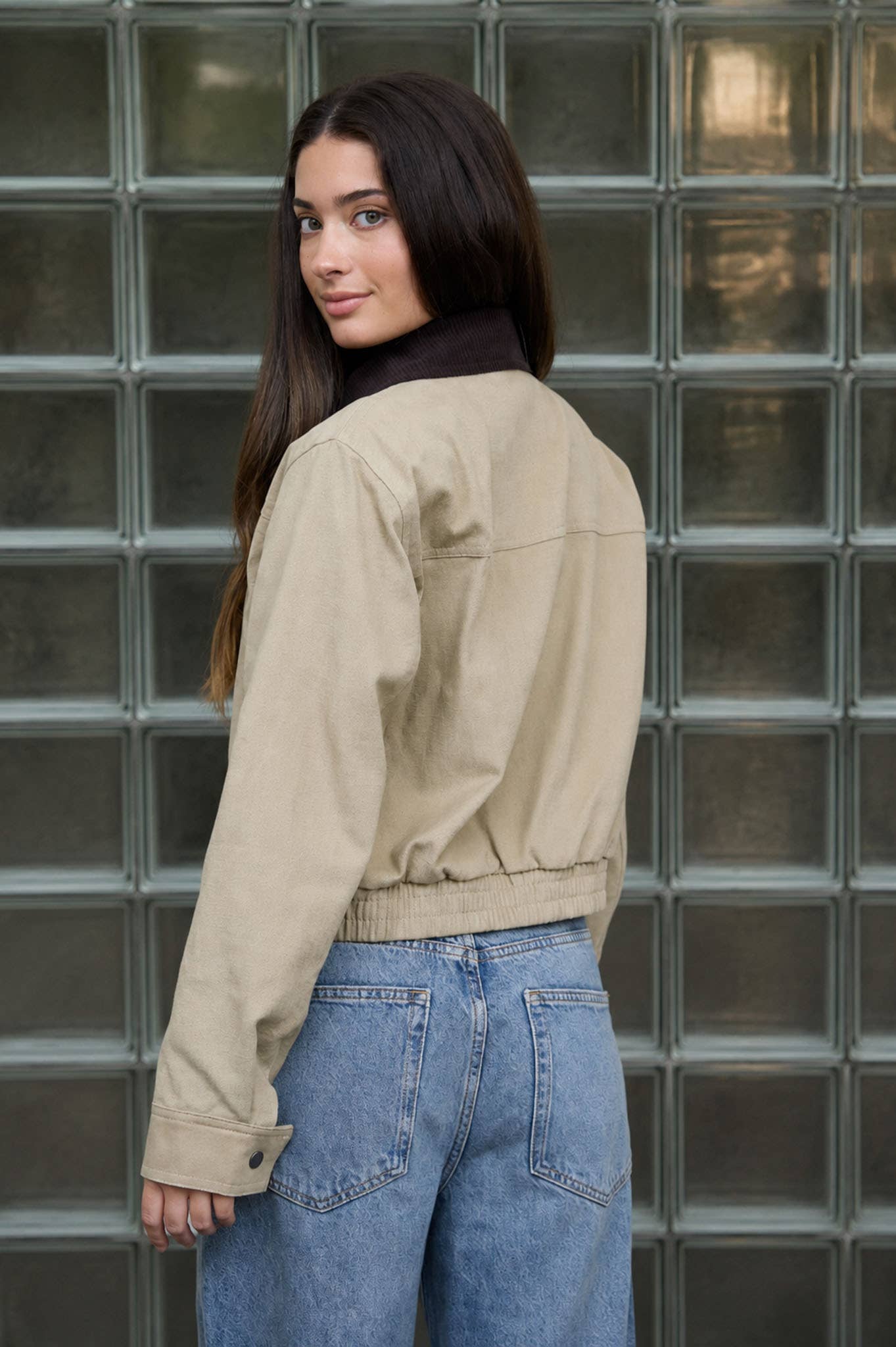 CONTRAST CORDUROY COLLAR ZIP-UP JACKET