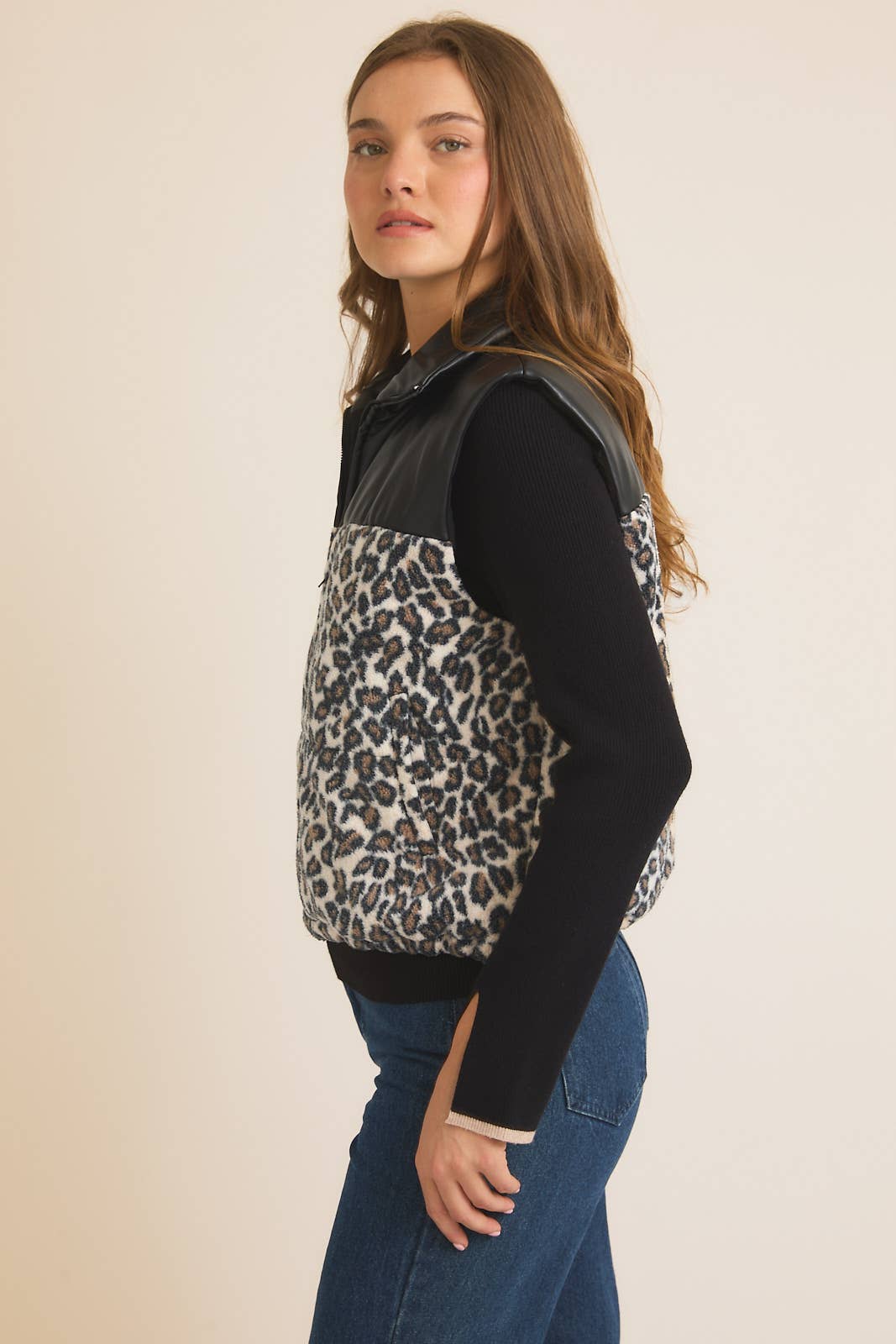 Leopard pleather vest