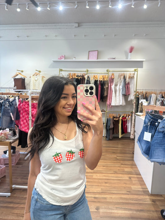 Strawberry Gingham Graphic Racerback Tank
