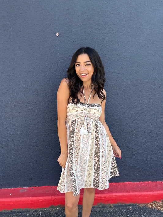 Floral Patchwork Halter Dress
