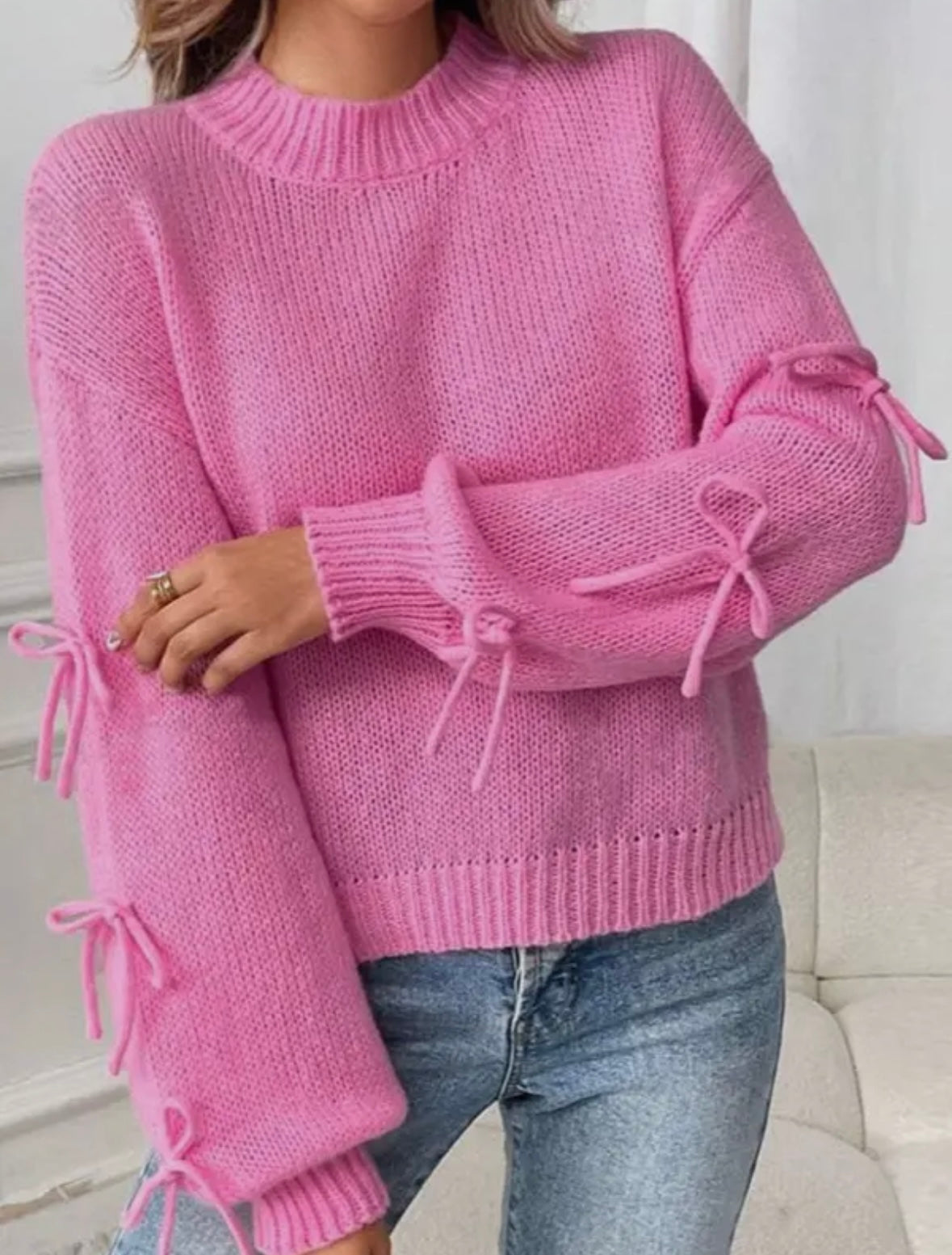 Pink Bow Sleeve Sweater