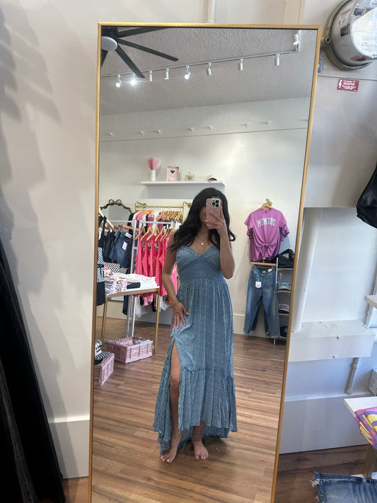 Blue lace up maxi dress