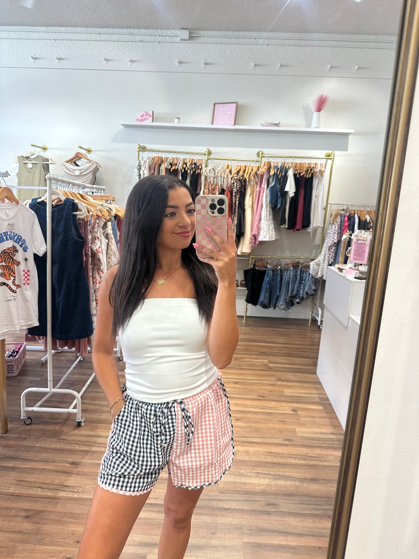 GINGHAM COLOR BLOCK SHORTS