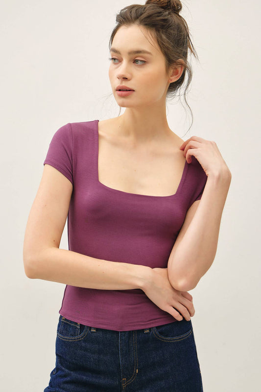 SQUARE NECK KNIT TEE