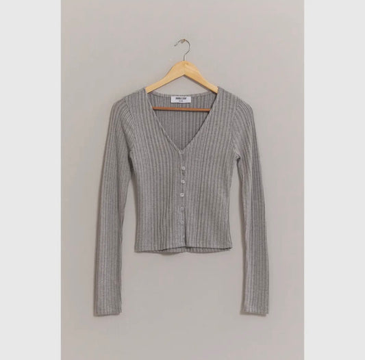Ribbed button front top