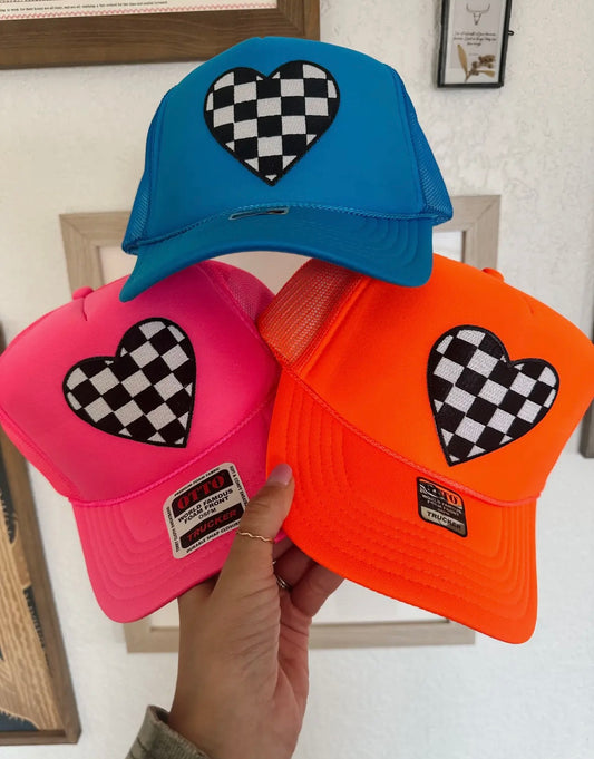 Checkered heart hat