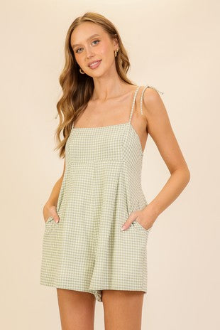 Sage Gingham Romper