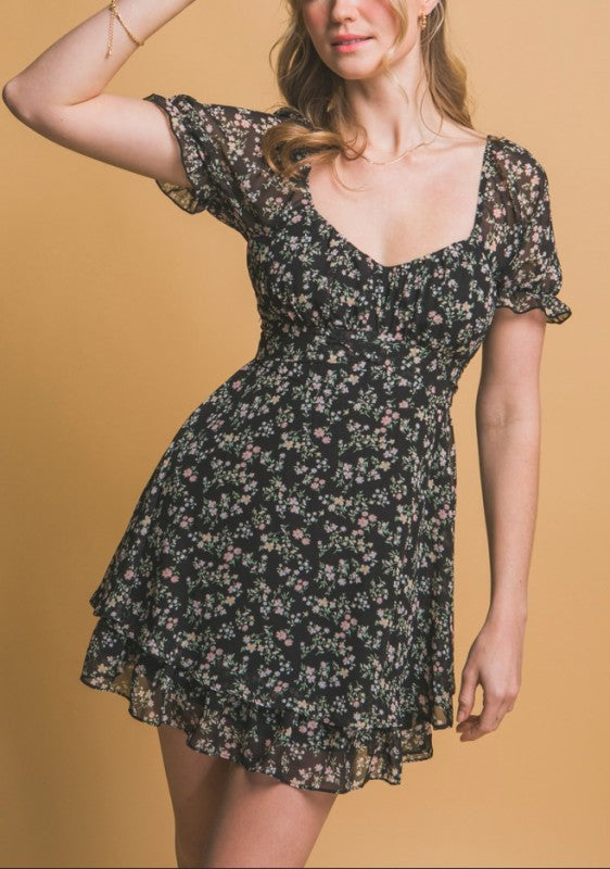 Floral tie waist romper