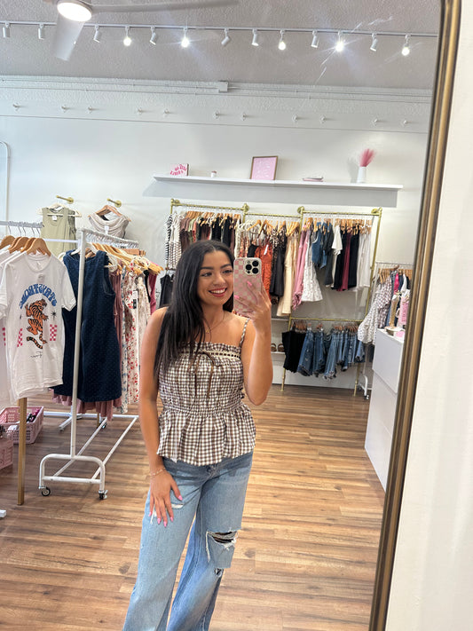 Smocked gingham cami