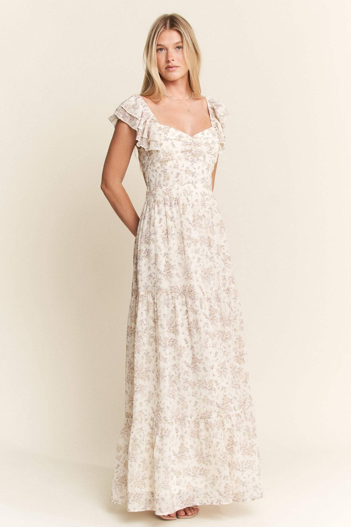 RUFFLE SLEEVE TIERED MAXI DRESS