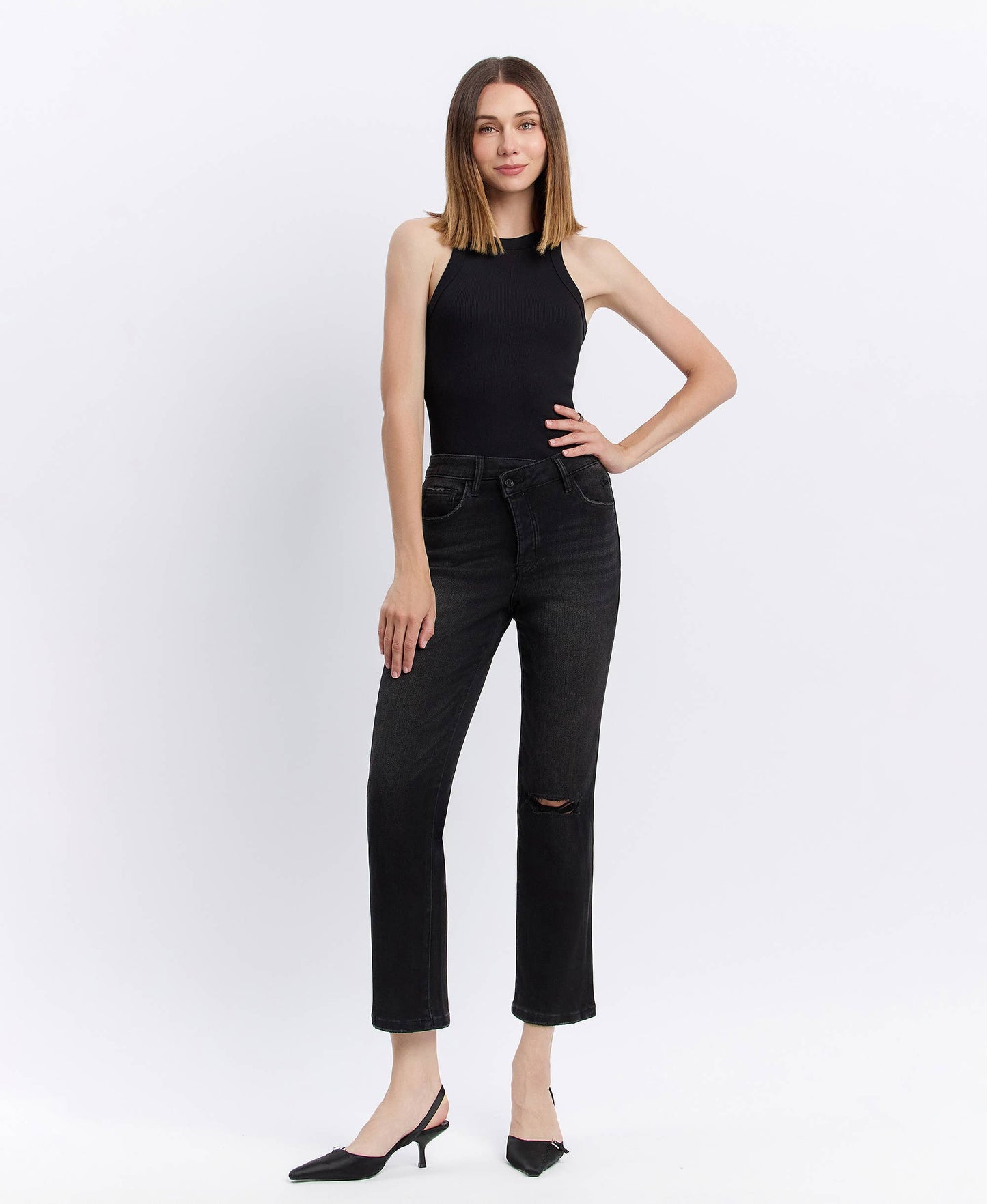 GINA HIGH RISE DISTRESSED STRAIGHT JEANS