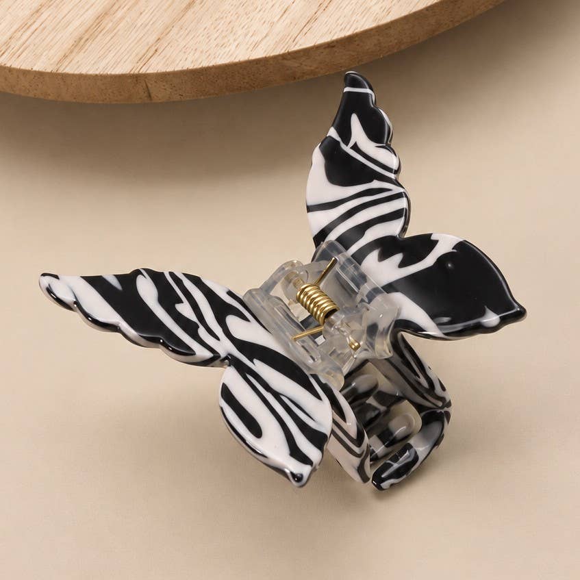 ZEBRA PRINT BUTTERFLY HAIR CLAW CLIPS