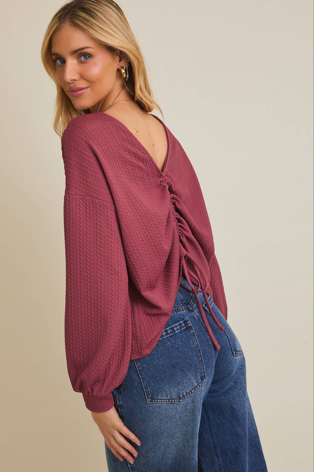 Mauve BACK RUCHING CABLE TOP
