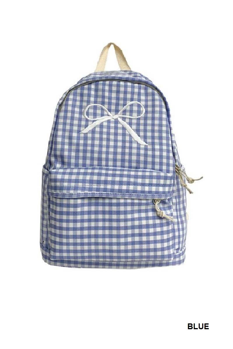 Coquette Bow Embroidered Checkered Backpack