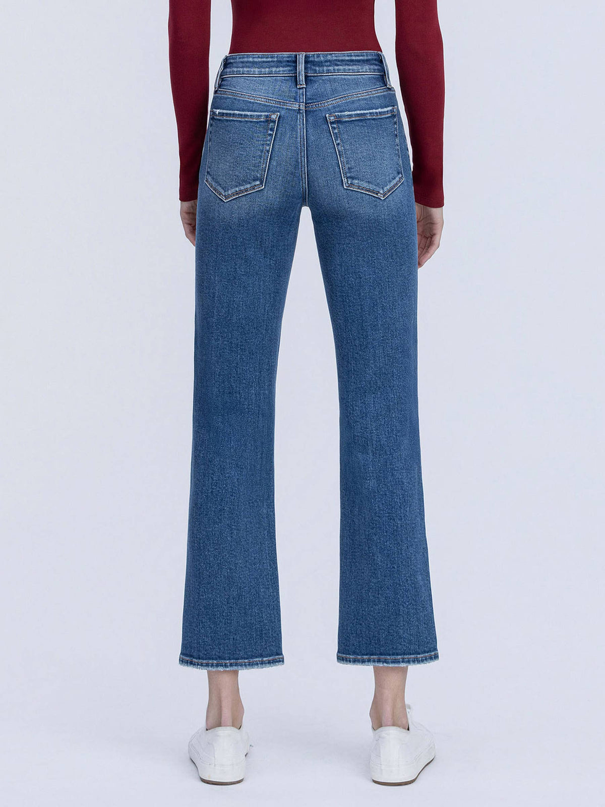 CARLY MID RISE MEDIUM DARK WASH ANKLE STRAIGHT JEANS T7242