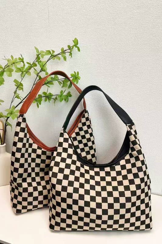 Checkered Hobo Tote Bag