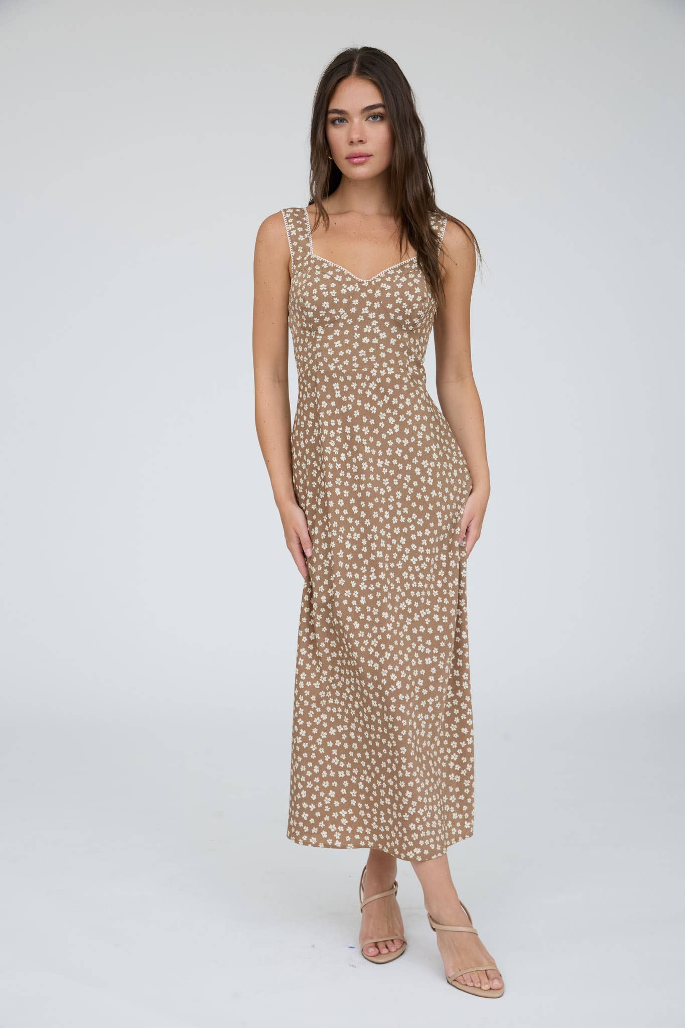LACE TRIM FLORAL MIDI DRESS
