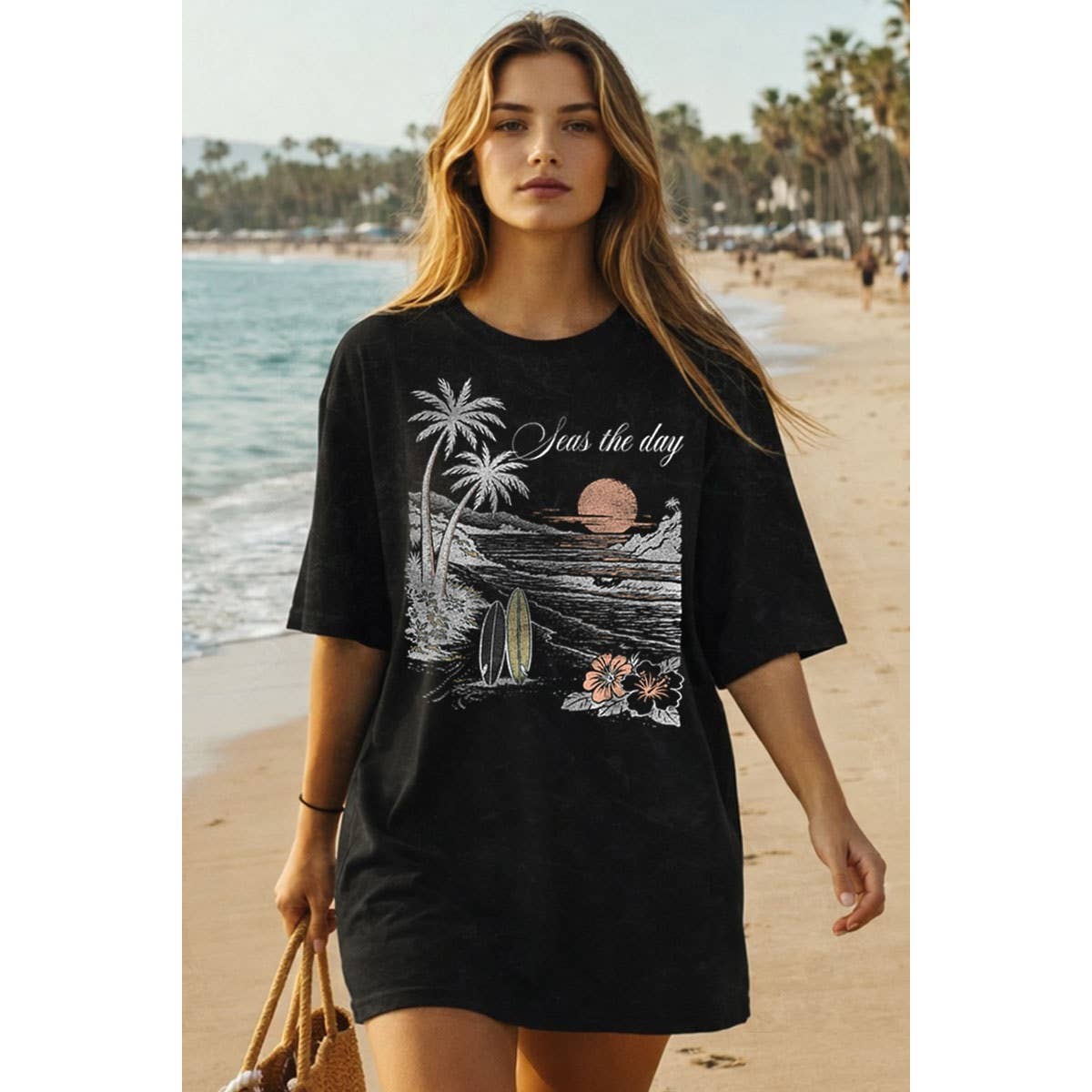 SEAS THE DAY OVERSIZED MINERAL GRAPHIC TEE