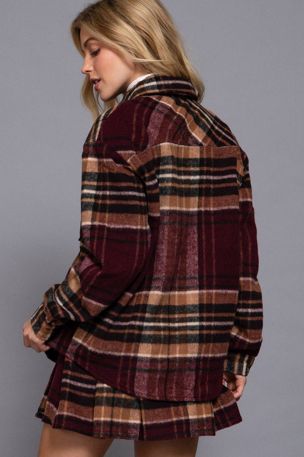 Burgundy shacket with pockets