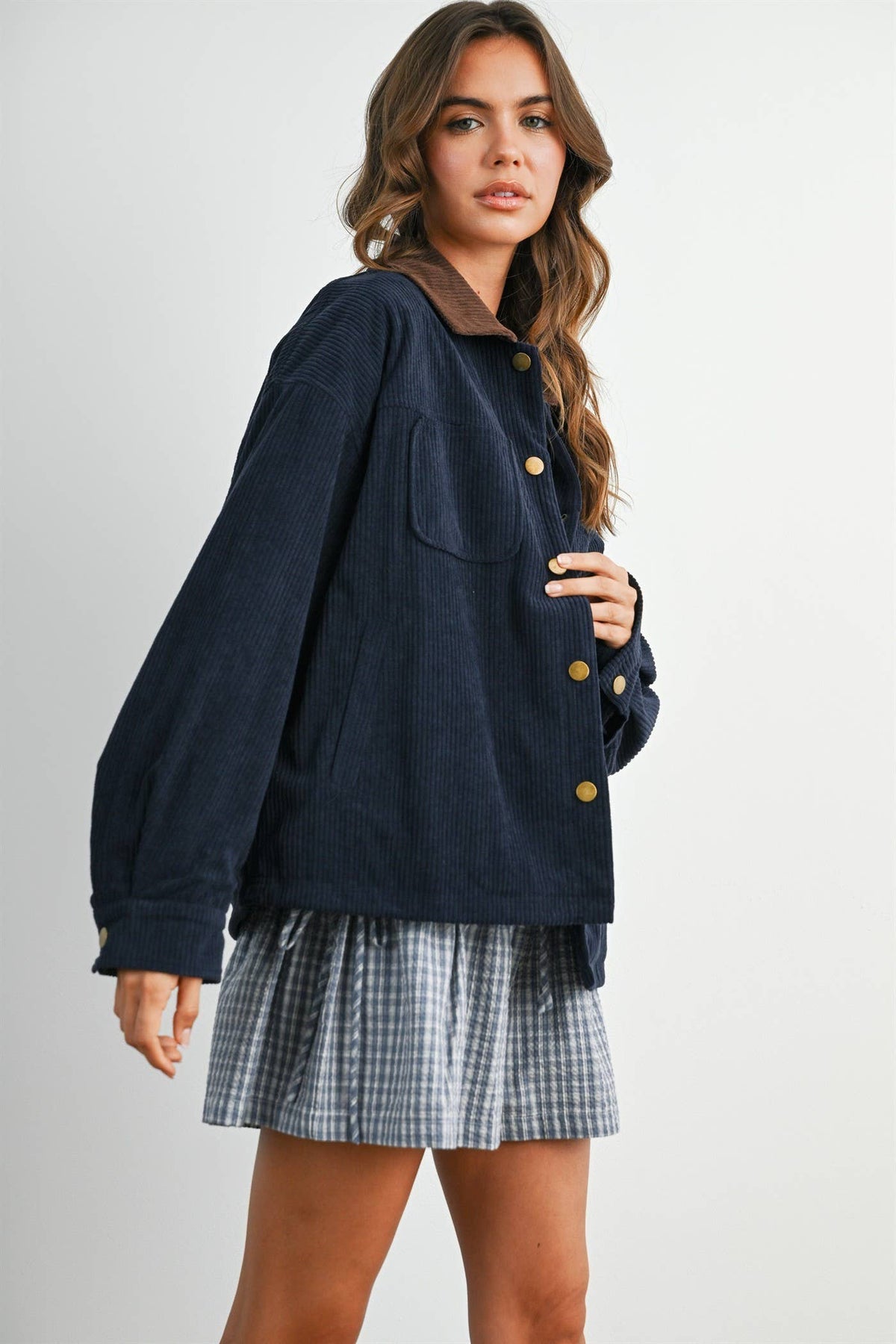 The Hazel Plaid Lined Corduroy Jacket-BMJ8614