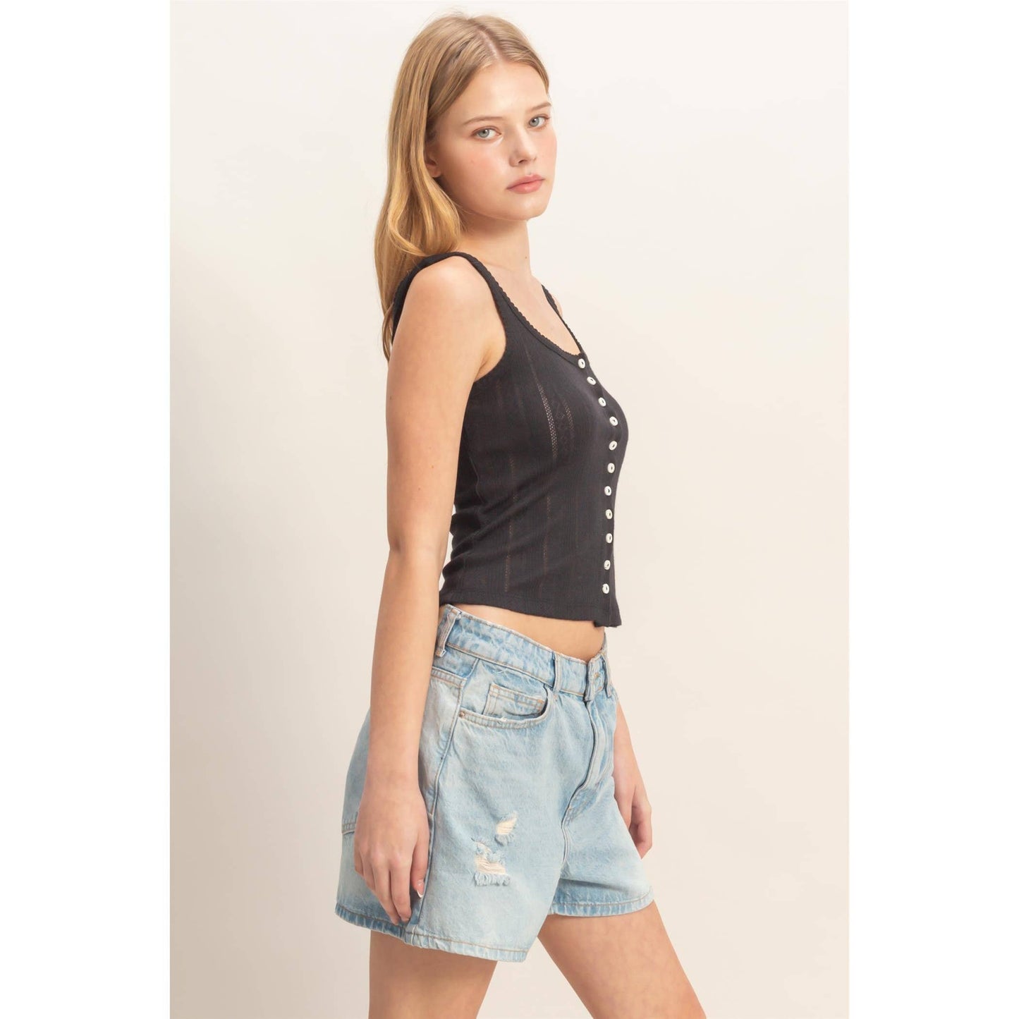 Button Front Ribbed Tank Top