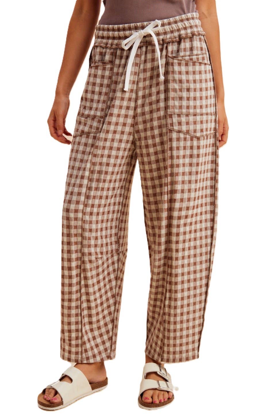 Soft Brushed Check Barrel Fit Utility Knit Pants